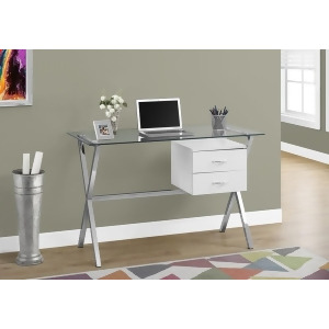 Monarch Specialties 7215 48 Inch Computer Desk in Glossy White Tempered Glass - All