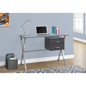 Monarch Specialties 7216 48 Inch Tempered Glass Computer Desk in Grey Chrome - All