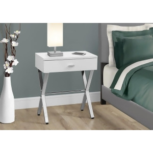 Monarch Specialties 3262 Accent Table in Glossy White Chrome Metal Nightstand - All