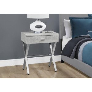 Monarch Specialties 3264 Accent Table in Grey Cement Chrome Metal Nightstand - All