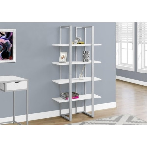 Monarch Specialties 7238 60 Inch Bookcase in White Silver Metal - All