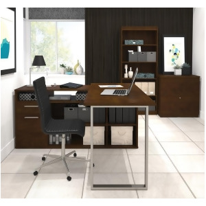 Bestar Solay L-Shaped Desk w/Lateral File Bookcase in Chocolate - All