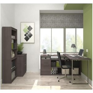 Bestar Solay L-Shaped Desk w/Lateral File Bookcase in Bark Gray - All