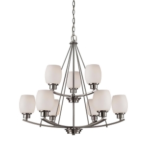 Thomas Casual Mission 9 Light Chandelier In Brushed Nickel With White Lined Glas - All
