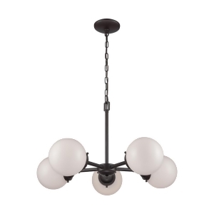 Thomas Beckett 5 Light Chandelier In Oil Rubbed Bronze With Opal White Glass - All