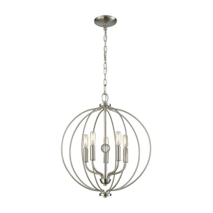 Thomas Williamsport 5 Light Chandelier In Brushed Nickel With Clear Glass Ball - All