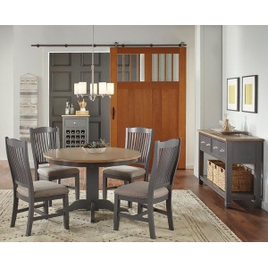 A-america Port Townsend 7 Piece Round Dining Room Set in Gull Grey Seaside Pin - All