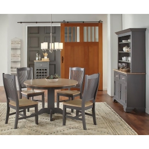 A-america Port Townsend 7 Piece Round Dining Room Set w/Wood Chairs in Gull Grey - All