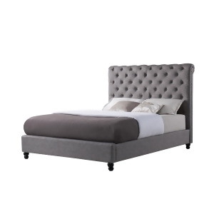 Sunset Trading Upholstered Nailhead Scroll Bed in Gray - All