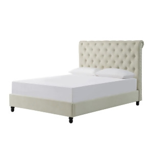 Sunset Trading Upholstered Nailhead Scroll Bed in Cream - All