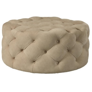 Pulaski Round Button Tufted Cocktail Ottoman w/Casters in Dudley Burlap - All