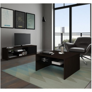 Bestar Small Space 2-Piece Storage Coffee Table Tv Stand Set in Dark Chocolate - All