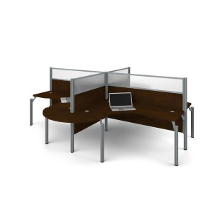 Bestar Pro-Biz Four L-Desk Workstation w/Rounded Corners Privacy Panels in Cho - All