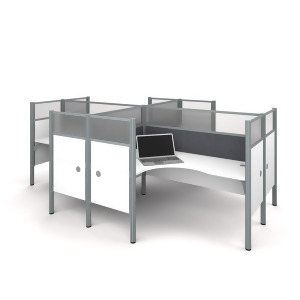 Bestar Pro-Biz Four L-Desk Workstation in White w/Gray Tack Boards - All