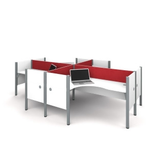 Bestar Pro-Biz Four L-Desk Workstation in White w/Red Tack Boards - All