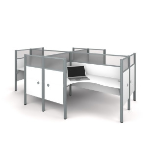 Bestar Pro-Biz Four L-Desk Workstation w/Privacy Panels in White - All