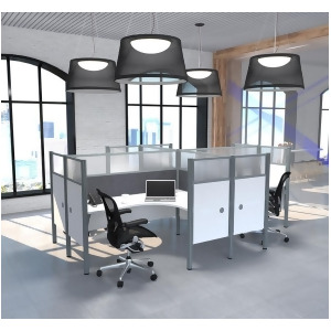 Bestar Pro-Biz Four L-Desk Workstation w/Privacy Panels in White w/Gray Tack Boa - All