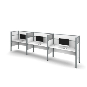 Bestar Pro-Biz Triple Side-by-Side Workstation w/Privacy Panels in White - All