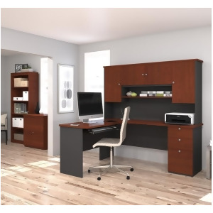 Bestar Manhattan L-Shaped Workstation w/Lateral File Bookcase in Bordeaux Gr - All