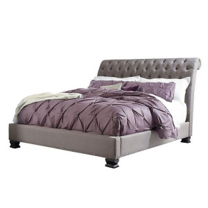 Standard Furniture Garrison Upholstered Sleigh Bed in Warm Grey Fabric - All