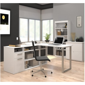 Bestar Solay L-Shaped Desk w/Lateral File Bookcase in White - All