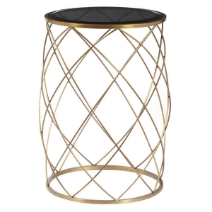 Pulaski Convex Round Brass Metal Accent Table w/Smoked Glass Top - All