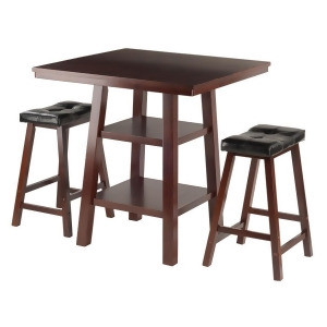 Winsome Wood Orlando 3 Piece Set High Table w/ 2 Cushion Seat Stools in Walnut - All