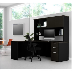 Bestar Pro-Concept Plus L-Desk w/Hutch in Deep Grey Black - All