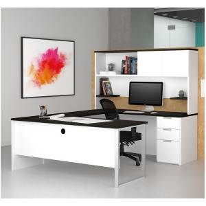 Bestar Pro-Concept Plus U-Desk w/Hutch in White Deep Grey - All