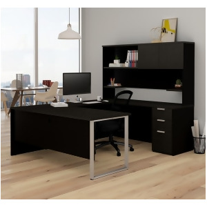Bestar Pro-Concept Plus U-Desk w/Hutch in Deep Grey Black - All