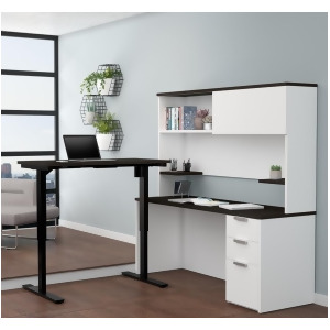 Bestar Pro-Concept Plus Height Adjustable L-Desk w/Hutch in White Deep Grey - All
