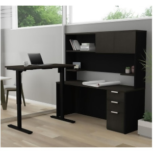 Bestar Pro-Concept Plus Height Adjustable L-Desk w/Hutch in Deep Grey Black - All