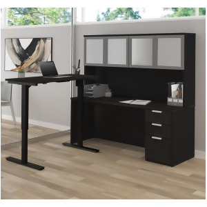 Bestar Pro-Concept Plus Height Adjustable L-Desk w/Frosted Glass Door Hutch in D - All