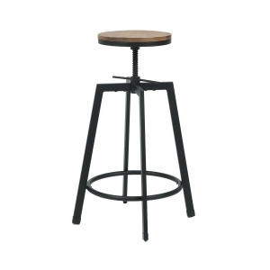 Csp Vintage Industrial Stackable Swivel Backless Barstool w/Wood Seat in Walnut - All