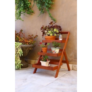 Vifah Malibu Outdoor Natural Wood 35 Inch Three-Layer Garden Plant Stand - All