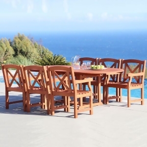 Vifah Malibu V144set32 Natural Wood 7 Piece Outdoor Dining Set w/Extention Table - All