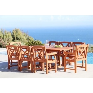 Vifah Malibu V144set33 Natural Wood 9 Piece Outdoor Dining Set w/Extention Table - All
