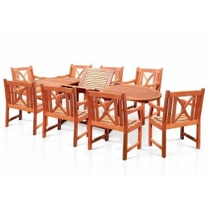 Vifah Malibu V144set18 Wood 9 Piece Outdoor Dining Set w/Extention Table - All