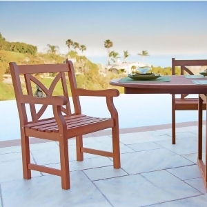 Vifah Malibu V99 Outdoor Natural Wood Garden Arm Chair w/X-Back - All
