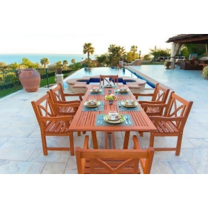 Vifah Malibu V232set16 Natural Wood 7 Piece Outdoor Dining Set w/Extention Table - All