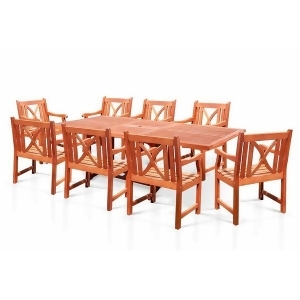 Vifah Malibu V232set17 Natural Wood 9 Piece Outdoor Dining Set w/Extention Table - All