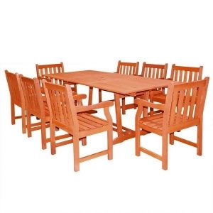 Vifah Malibu V232set20 Natural Wood 9 Piece Outdoor Dining Set w/Extention Table - All