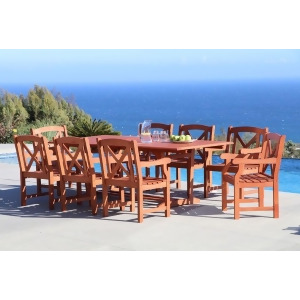 Vifah Malibu V232set35 Natural Wood 9 Piece Outdoor Dining Set w/Extention Table - All