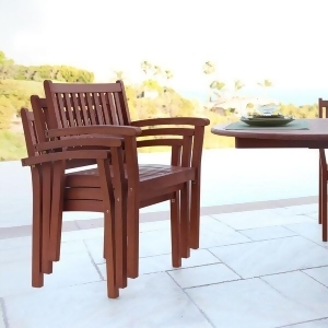Vifah Malibu V1080 Outdoor Natural Wood Garden Stacking Arm Chair Set of 4 - All