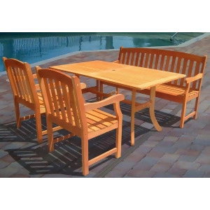 Vifah Malibu V187set26 Natural Wood 4 Piece Outdoor Dining Set w/Bench - All