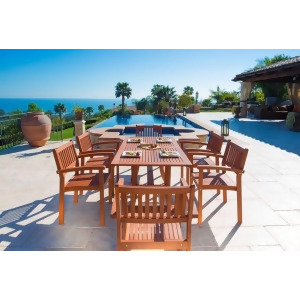 Vifah Malibu V187set4 Natural Wood 7 Piece Outdoor Dining Set w/Stacking Chairs - All