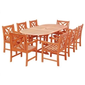 Vifah Malibu V144set25 Natural Wood 9 Piece Outdoor Dining Set w/Extention Table - All