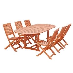 Vifah Malibu V144set29 Natural Wood 7 Piece Outdoor Dining Set w/Extention Table - All