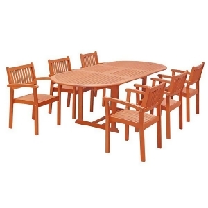 Vifah Malibu V144set30 Natural Wood 7 Piece Outdoor Dining Set w/Extention Table - All