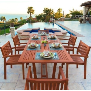 Vifah Malibu V232set5 Natural Wood 7 Piece Outdoor Dining Set w/Extention Table - All